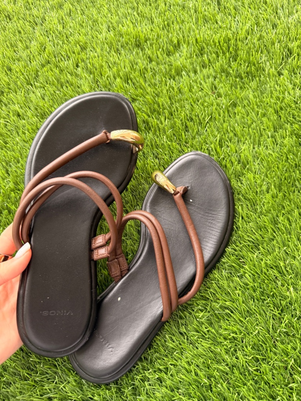 Vince Brown Leather Strappy Sandals original $295